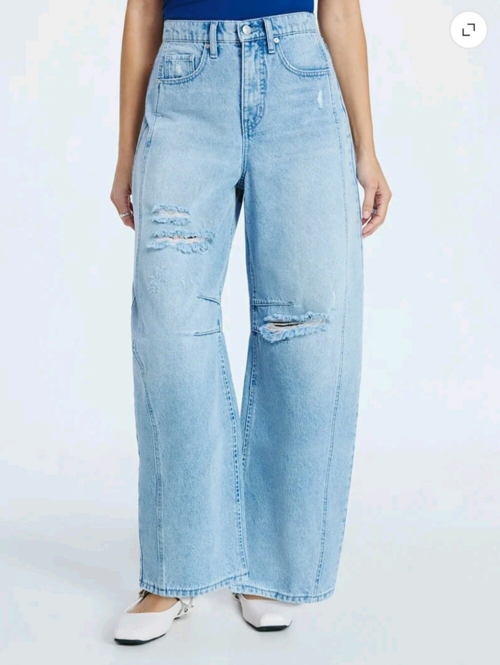 Scoop High-Rise Baggy Ankle Barrel Jeans Distressed Details Light Wash - Picture 13 of 14
